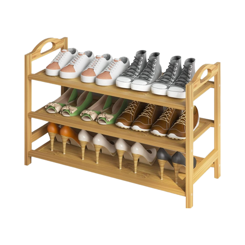 竹制鞋架供应商-三层带餐具储物