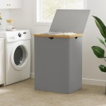 竹制洗衣篮厂家-灰色165升可折叠双篮