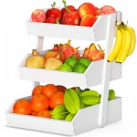 竹制蔬菜篮厂家-三层白色台面收纳