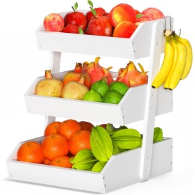 Bamboo Vegetable Basket Factory - 3 Tier White Countertop Organizer
