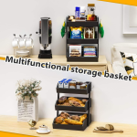 竹制水果架供应商-三层黑色厨房储物