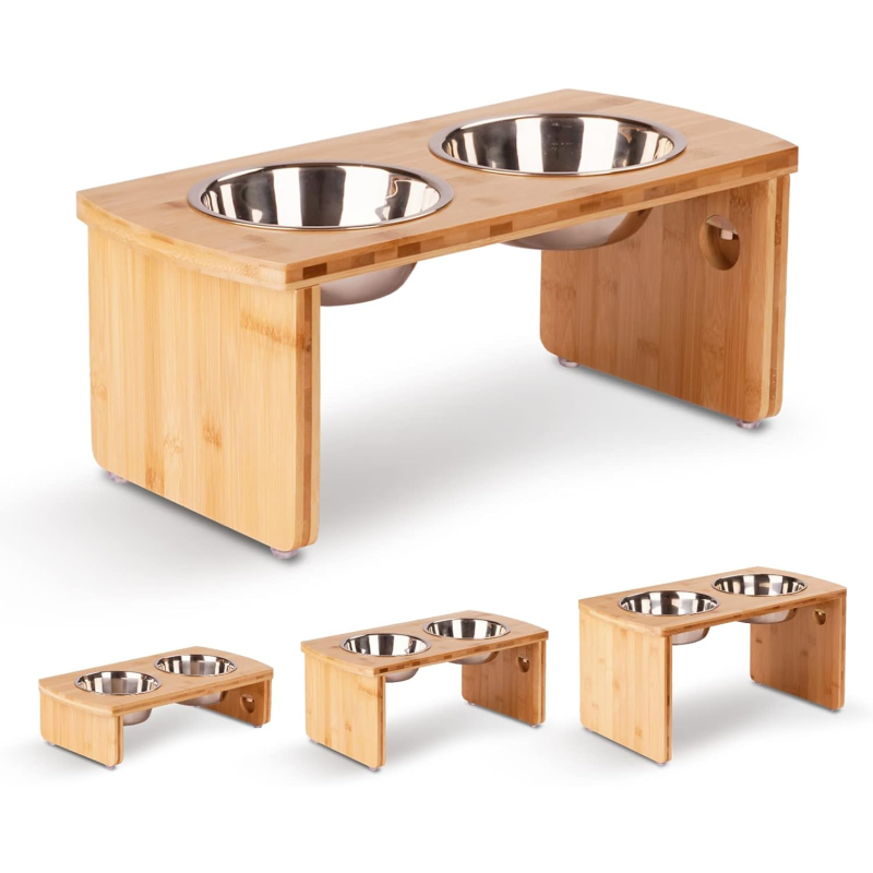 抬高狗碗生产商-竹架不锈钢材质