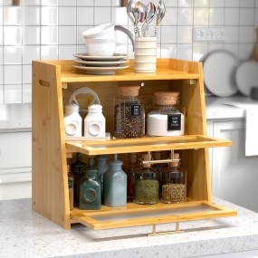 竹制面包盒厂家-双层透明窗自组装