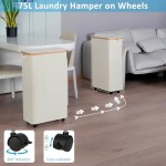 竹制洗衣篮厂家-带轮窄型带盖