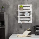 Wall-Mounted Shelf Manufacturer - Rustic Whitewashed Wood Shelf Rack with Key Hooks