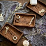 Wood Tray Manufacturer - JUNJI Rectangle Engraved Tray Key Dish Desktop Storage Organizer