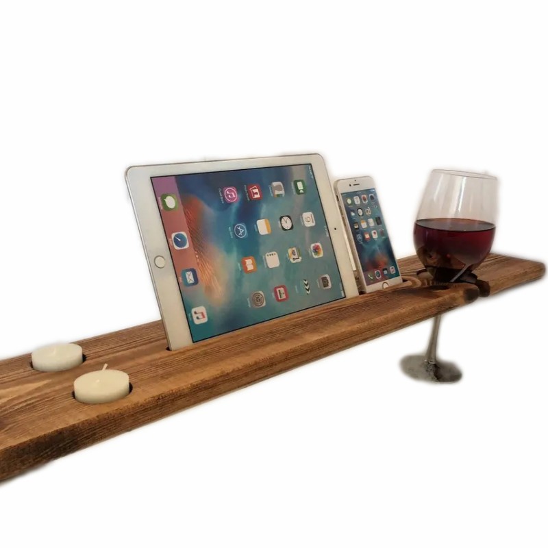 Wooden Bath Caddy Factory - JUNJI Reclaimed Solid Wood Bath Shelf Wine Tablet Holder