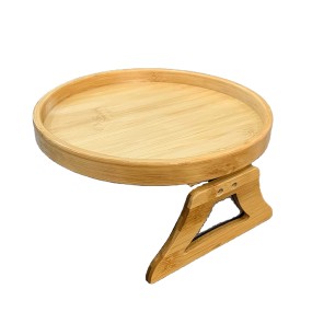 Side Tables Supplier - JUNJI Natural Bamboo Sofa Arm Tray for Remote Drinks Phone