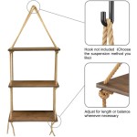 Floating Wall Shelves Factory - JUNJI 3-Tier Farmhouse Rustic Wood Swing Rope Hook Installation