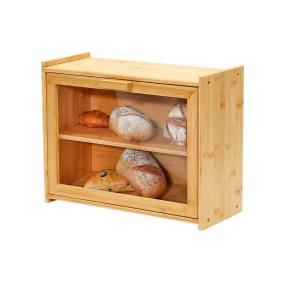 Bamboo Food Container Factory - JUNJI 2 Tier Large Bamboo Storage Bin with Clear Window