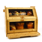 Bamboo Food Container Factory - JUNJI 2 Tier Large Bamboo Storage Bin with Clear Window