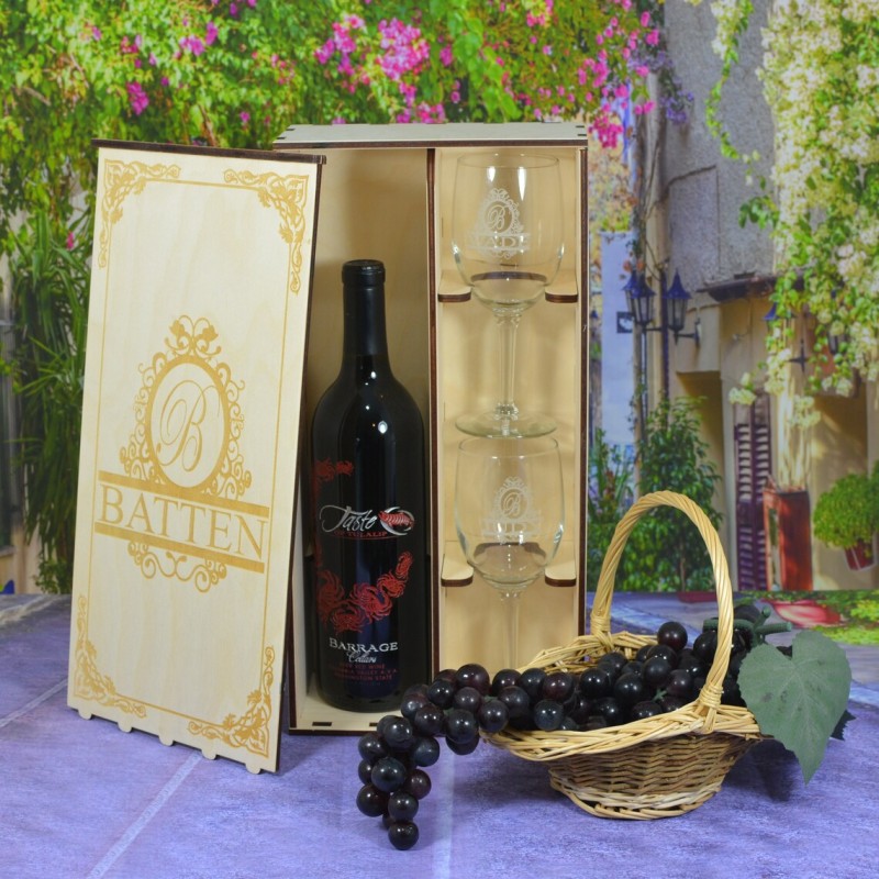 Personalized Wine Box Factory - with 2 Custom Wine Glasses Gift Set