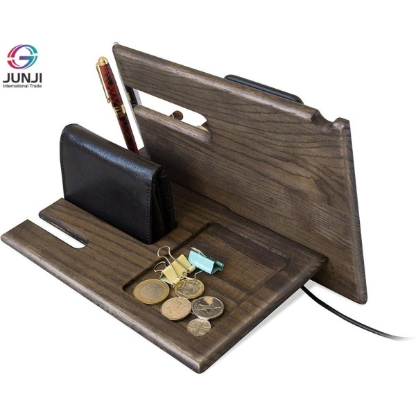 Desk Storage Organizer Supplier - JUNJI Bamboo Desk Organizer Phone Docking Station Key