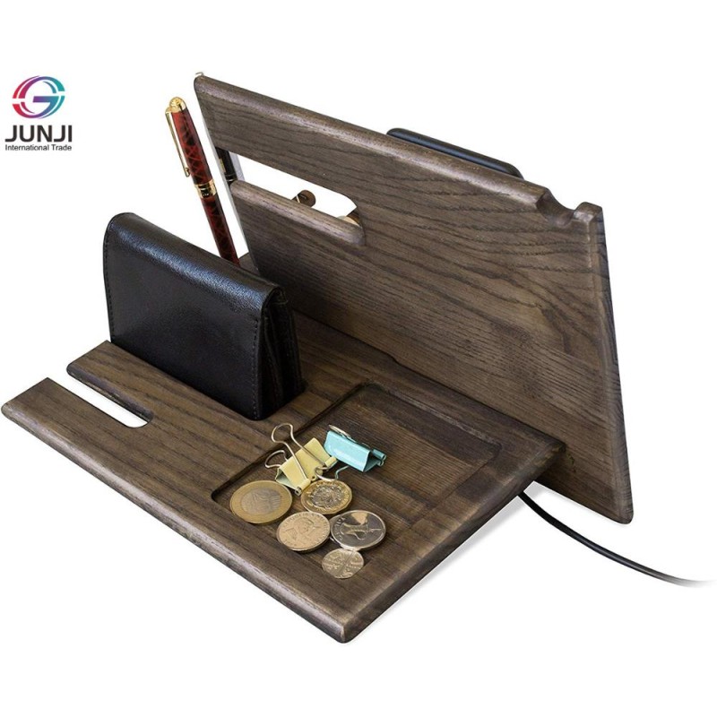 Desk Storage Organizer Supplier - JUNJI Bamboo Desk Organizer Phone Docking Station Key