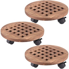 滚动种植架厂家-12英寸圆形花盆架360度旋转脚轮