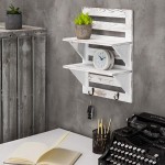 Wall-Mounted Shelf Manufacturer - Rustic Whitewashed Wood Shelf Rack with Key Hooks