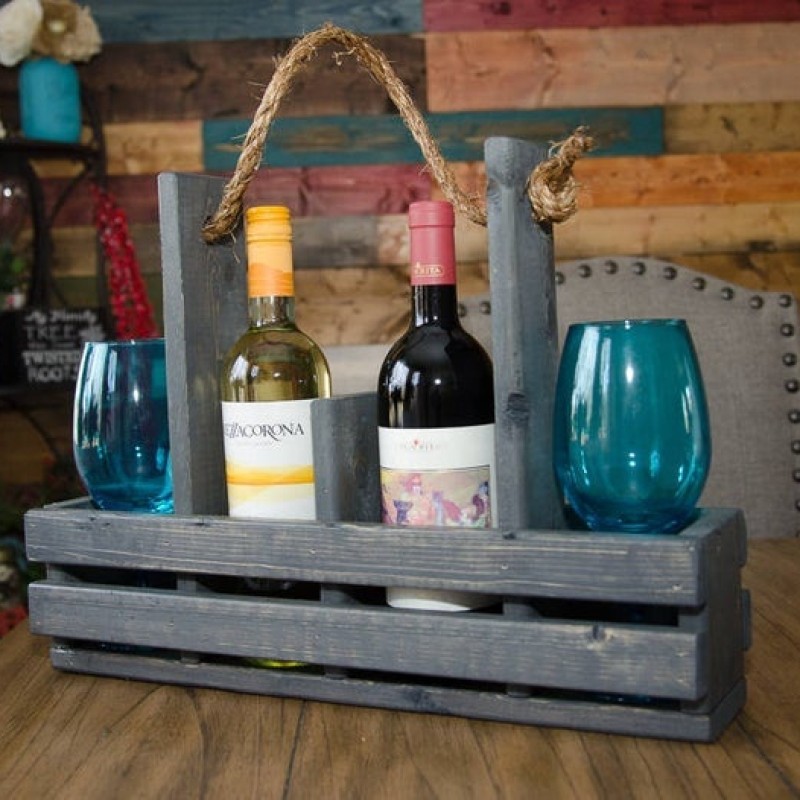 Wine Bottle Holder Manufacturer - JUNJI Wooden Wine Bottle Holder Tote Wedding Gift Crate