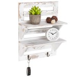 Wall-Mounted Shelf Manufacturer - Rustic Whitewashed Wood Shelf Rack with Key Hooks
