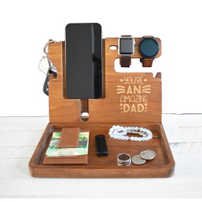 Charging Station Manufacturer - JUNJI Fathers Day Gift Wooden Docking Station for Dad