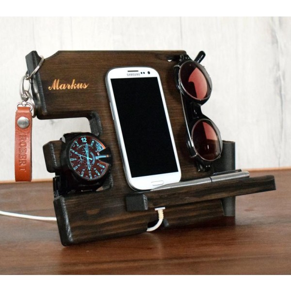 Wood Docking Station Manufacturer - Natural Walnut Wood Home Style Organizer for Men