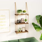 Floating Wall Shelves Factory - JUNJI 3-Tier Farmhouse Rustic Wood Swing Rope Hook Installation