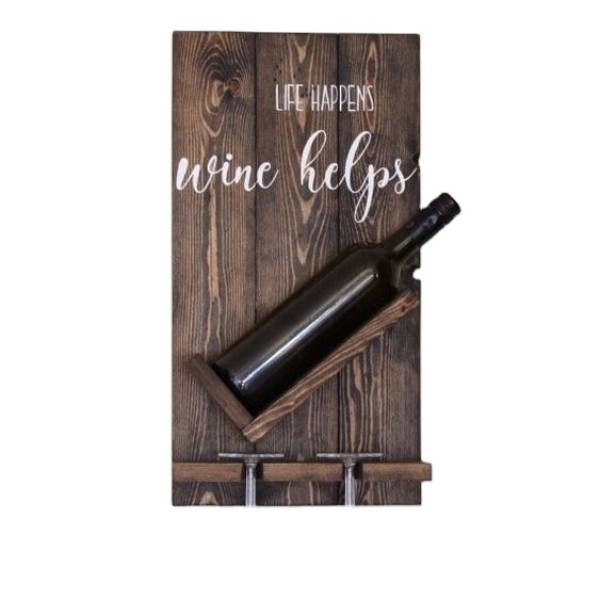 Wooden Wine Rack Factory - Rustic Wooden Wall Mounted Bottle Glass Holder Caddy Decor