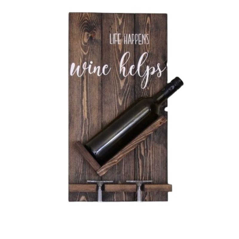 Wooden Wine Rack Factory - Rustic Wooden Wall Mounted Bottle Glass Holder Caddy Decor