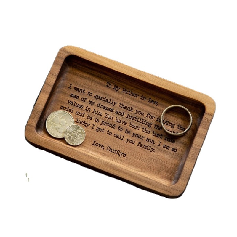 Wood Tray Manufacturer - JUNJI Rectangle Engraved Tray Key Dish Desktop Storage Organizer