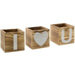 Flower Pots Supplier - 3-Piece Wood Square Succulents Pots for Indoor Home Decor