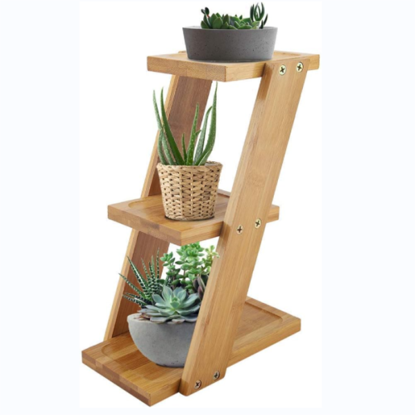 花架厂家-JUNJI手工木装饰卧室展示架3层