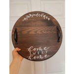 Wooden Round Tray Manufacturer - JUNJI Rustic Wooden Round Serving Ottoman Tray Personalized