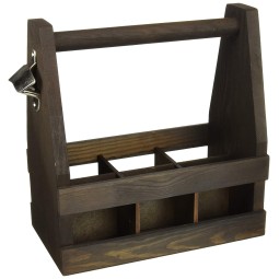 啤酒架厂家-JUNJI 6槽Rustic烧木架带开瓶器