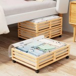 Underbed Organizer Factory - Sturdy Bamboo Rolling Bed Shoe Storage Drawer Containers