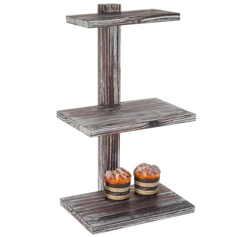 Serving Tray Manufacturer - JUNJI 11.8 Inches Rustic Wood Tray 2-Tier Cake Stand