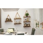 Floating Wall Shelves Factory - JUNJI 3-Tier Farmhouse Rustic Wood Swing Rope Hook Installation