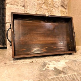 Wooden Trays Supplier - JUNJI Rustic Wood Serving Ottoman Tray with Handles