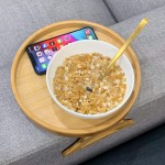 Side Tables Supplier - JUNJI Natural Bamboo Sofa Arm Tray for Remote Drinks Phone