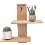 双层架厂家-优雅实心橡木双层墙架带钟家居装饰