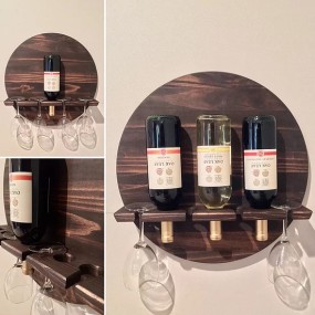 Wine Bottle Rack Manufacturer - JUNJI Modern Wood Bottle Rack Glasses Carrier Wall Shelf