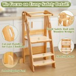 Foldable Step Stool Supplier - 3-Level Wood Toddler Tower with Safety Rails Montessori