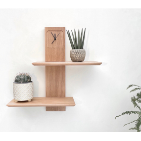 双层架厂家-优雅实心橡木双层墙架带钟家居装饰