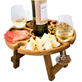 Folding Table Manufacturer - JUNJI Portable Folding Wine Picnic Table Outdoor Wood Platter