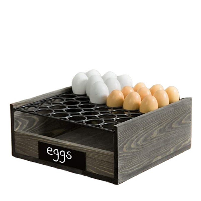 Eggs Display Stand Supplier - JUNJI 2 Tier Vintage Gray Wood Metal Wire Display Basket