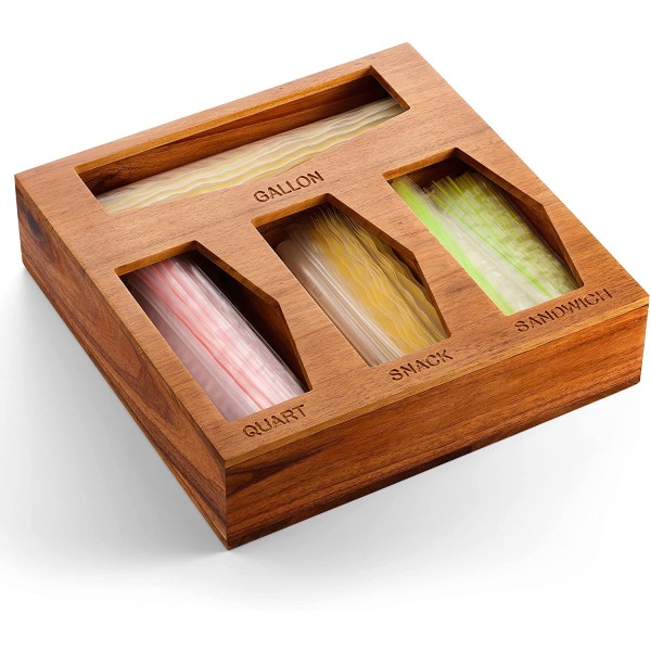 Ziplock Bag Organizer Manufacturer - JUNJI Wood Food Storage Bag Holder for Kitchen Drawer