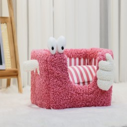 宠物床厂家-可爱条纹存储篮形猫窝环保毛绒床