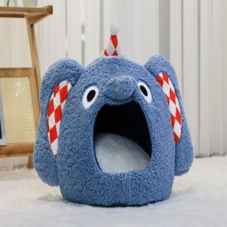 宠物洞穴床厂家-热销时尚软毛绒动物形可洗猫洞穴床