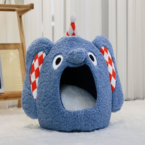 宠物洞穴床厂家-热销时尚软毛绒动物形可洗猫洞穴床