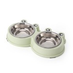 宠物青蛙碗供应商-不锈钢双碗圆角