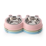 宠物青蛙碗供应商-不锈钢双碗圆角