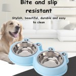 宠物青蛙碗供应商-不锈钢双碗圆角